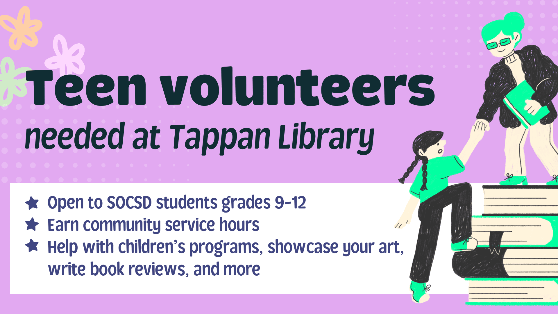 Link to teen volunteer application; SOCSD students grade 9-12 can apply to earn community service hours 