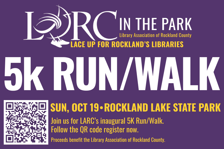 Library Association of Rockland County's 5k Run Walk Sunday October 19 Rockland Lake State Park QR Code Registration  